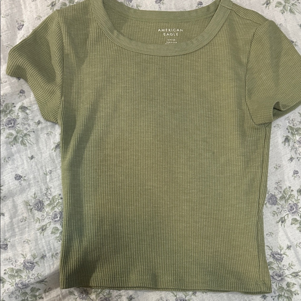 American Eagle Olive Green Ribbed T-Shirt